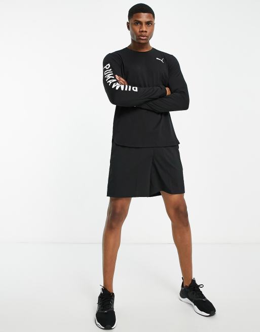 PUMA - Training - Top a maniche lunghe nero con logo sul lato, 4 di 4
