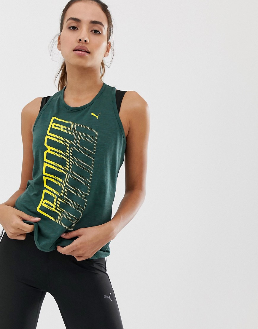 Puma – Training – Twist It – Grönt och gult linne med logga