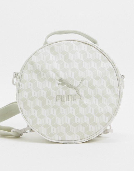 Puma unisex all over print round backpack in white
