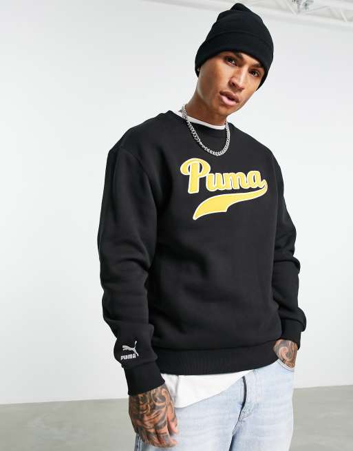 Puma varsity logo sweatshirt in black and yellow