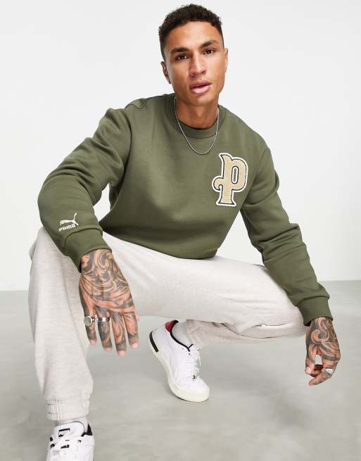 Puma varsity logo sweatshirt in green