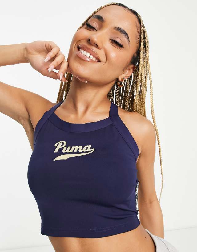 PUMA varsity sleeveless bralet in navy