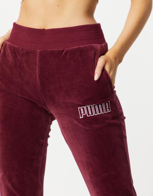 Puma velour joggers in burgundy