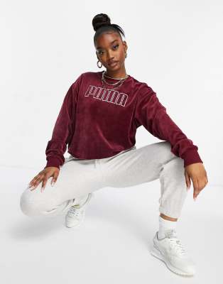 Puma Velour Sweatshirt In Burgundy-red