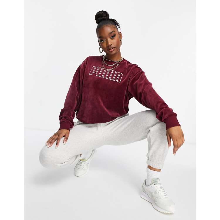 PUMA in burgundy velour | ASOS sweatshirt