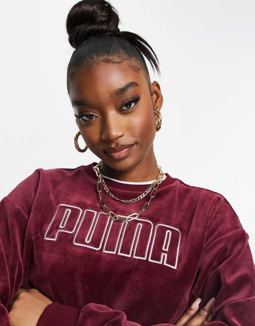 PUMA velour sweatshirt in burgundy | ASOS