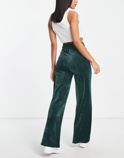 Puma velour wide leg sweatpants in dark green