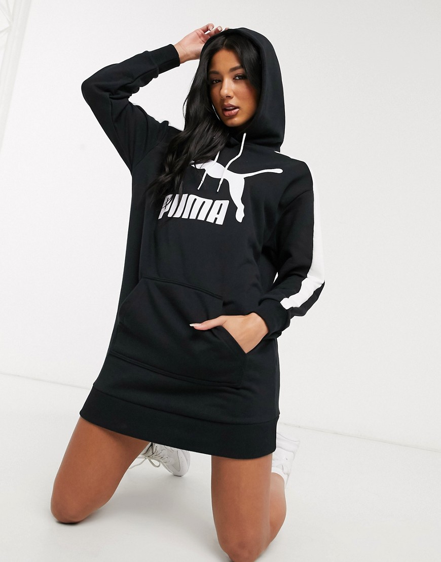 Puma - Vestito felpato nero con pannelli T7 e logo