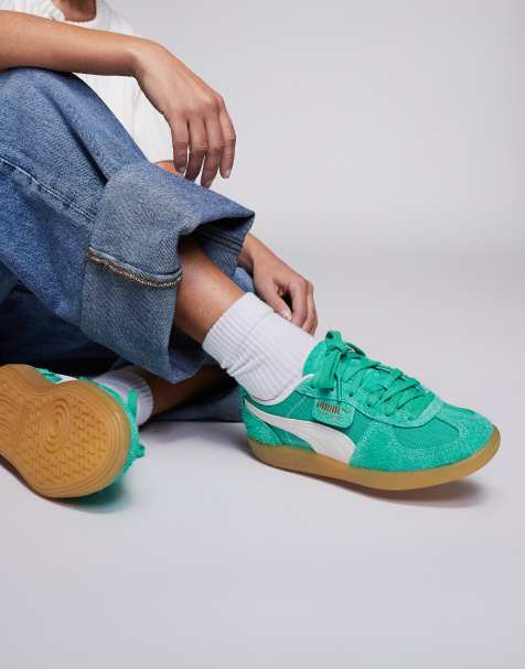PUMA Vintage Palermo sneakers with gum sole in green and white - view 1