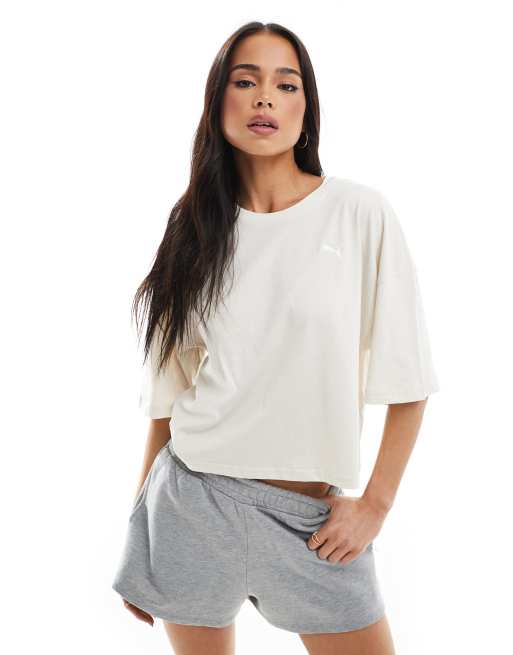 Puma Wardrobe ess oversized short t-shirt in alpine snow
