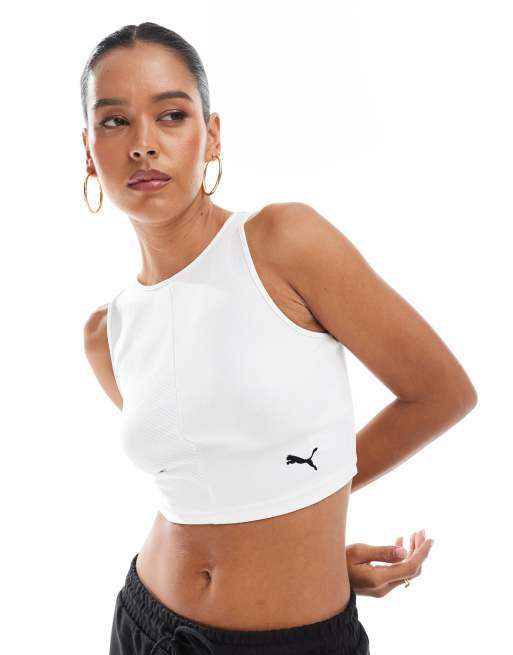 Puma Wardrobe ess ribbed crop top in puma white
