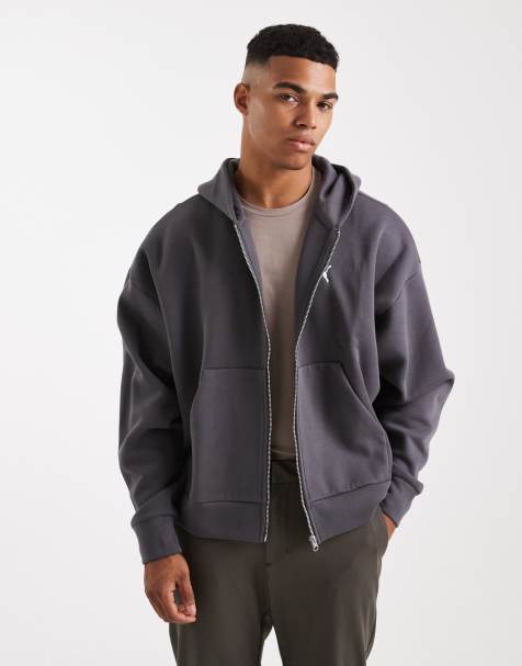 Puma Wardrobe Essentials boxy full-zip hoodie in dark grey - view 1