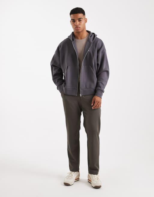 Puma Wardrobe essentials boxy full-zip hoodie in dark grey ASOS