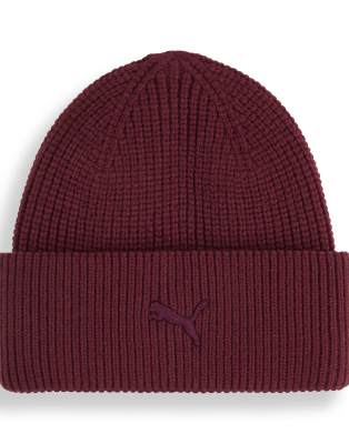 Puma Wardrobe Essentials Chunky Mid Crown Beanie In Red