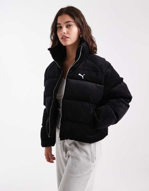 Puma Wardrobe essentials corduroy puffer jacket in puma black