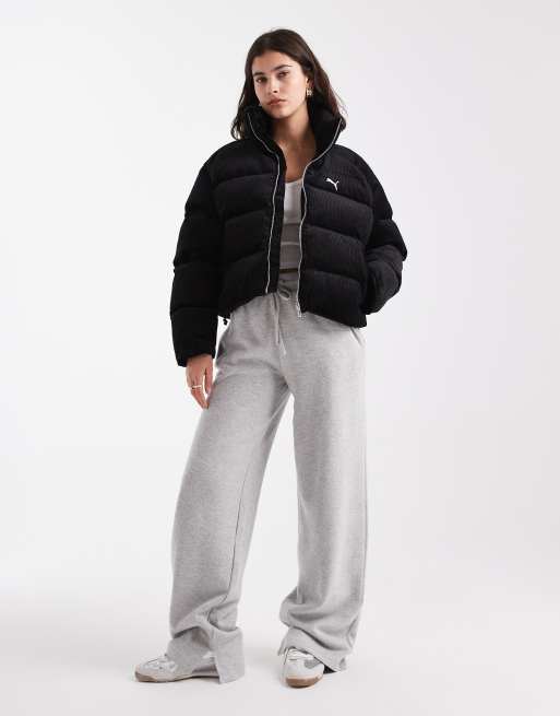 Puma Wardrobe essentials corduroy puffer jacket in puma black ASOS