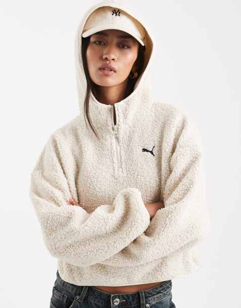 Puma Wardrobe Essentials oversized polar fleece hoodie in off white - view 1