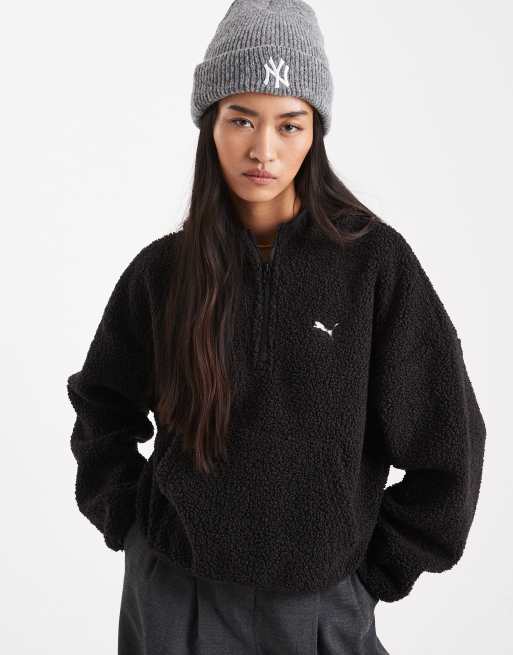 Puma Wardrobe essentials oversized polar fleece hoodie in puma black