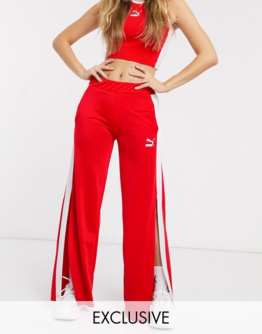 Puma wide leg trousers in red exclusive to ASOS