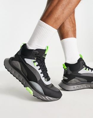 Puma Wild Rider Mid trainers in black and grey - ASOS Price Checker