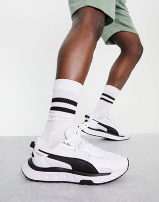 Puma Wild Rider Route trainers in white and black | ASOS