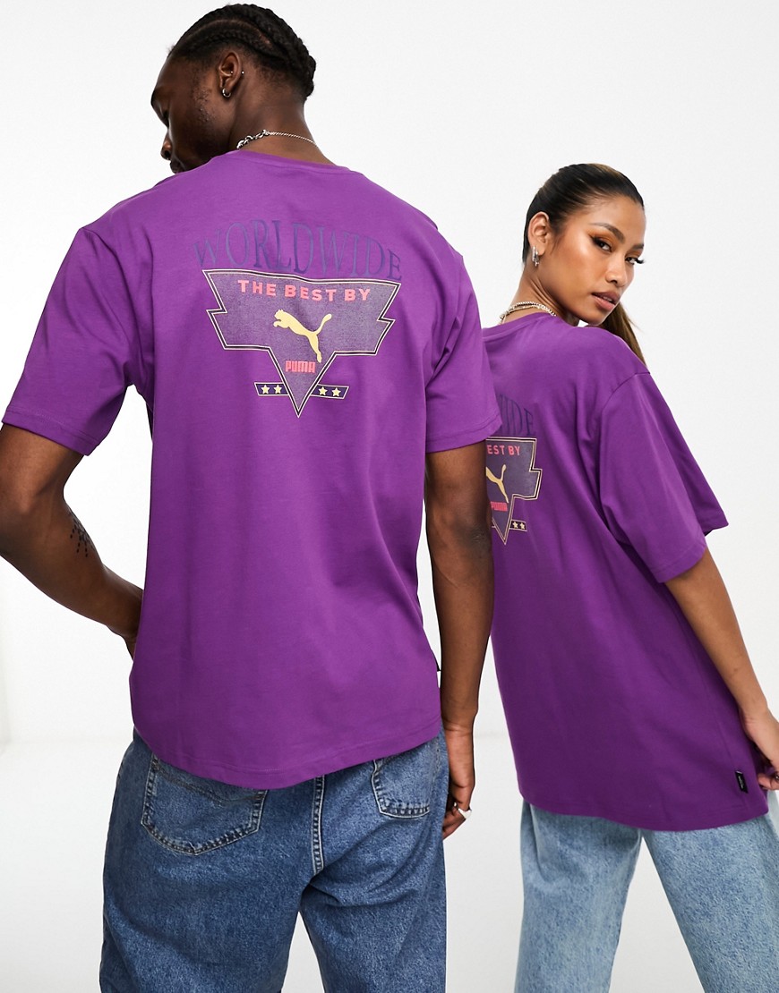 Puma worldwide archive graphic print t-shirt in purple