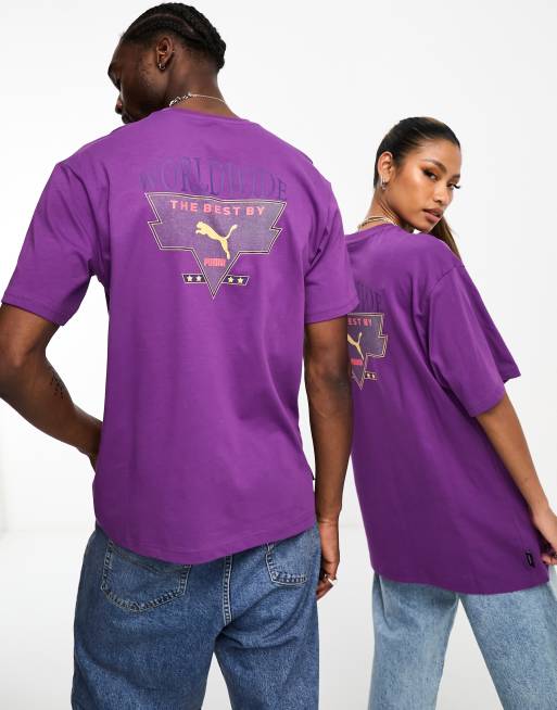 PUMA worldwide archive graphic print T shirt in purple