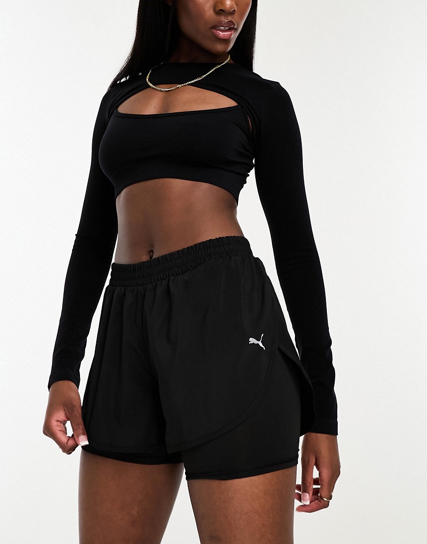 Puma woven two in one shorts in black
