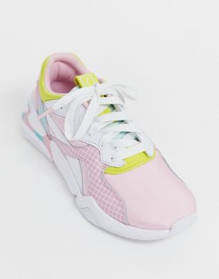 puma nova 90's block white and pink trainers