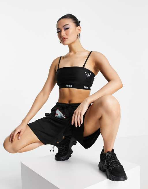 Puma logo bralette in washed black - exclusive to ASOS