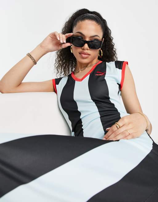 送料関税込み☆PUMA x DUA LIPA ロゴ ワンピース Puma x Dua Lipa dress in blue and black stripe | ASOS
