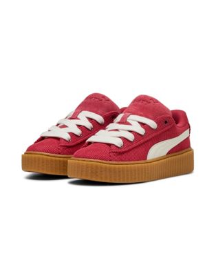 X Fenty Phatty corduroy creeper sneaker in red and white
