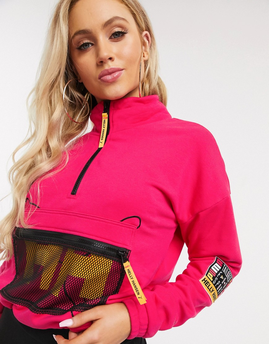 Puma x Helly Hansen - Lyserød cropped sweatshirt med halv lynlås-Pink