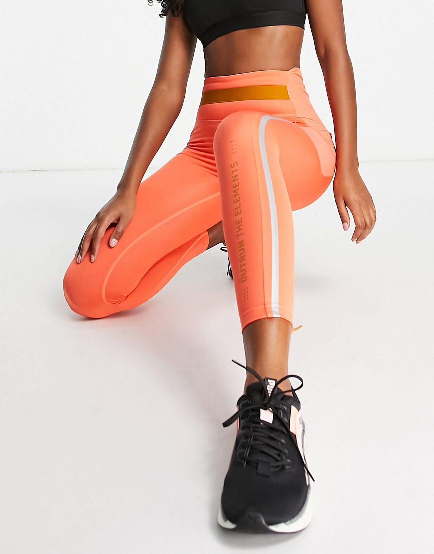 puma x helly hansen running leggings in coral and tan-pink