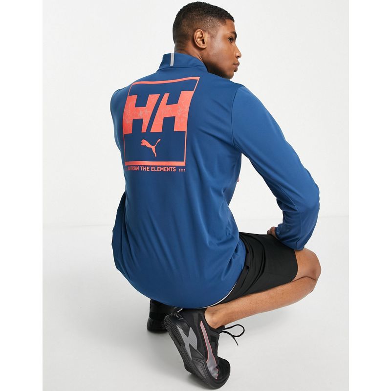 Palestra e allenamento Activewear Puma x Helly Hansen - Running - Top da allenamento blu navy a maniche lunghe con zip corta