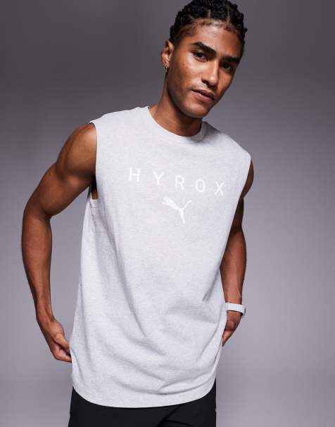 Puma x Hyrox cut-off tank vest in light grey - view 1