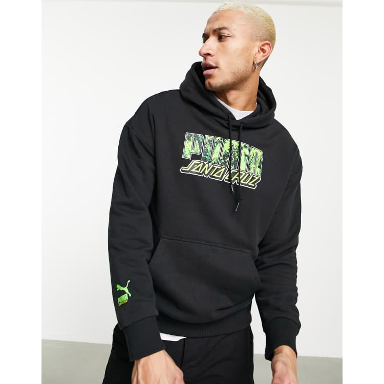 Puma x Santa Cruz graphic hoodie in black and lime green