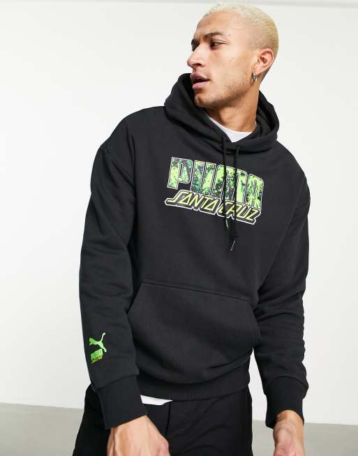 Puma x Santa Cruz graphic hoodie in black and lime green | ASOS