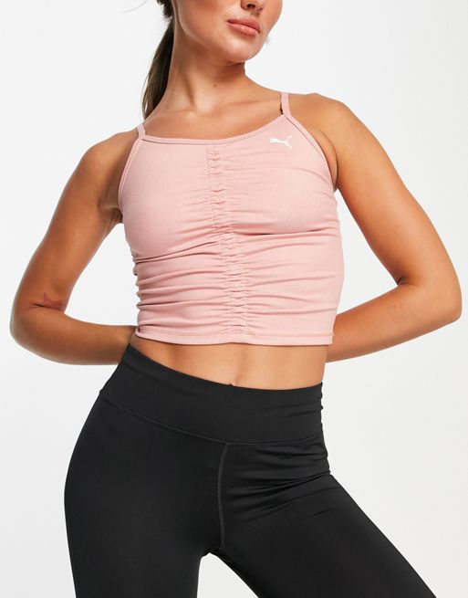 Puma Yoga Studio Foundation ruched low support sports bra in pink