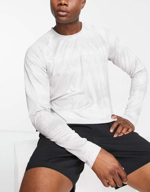 Puma Yoga Studio graphic long sleeve tie-dye top in light grey
