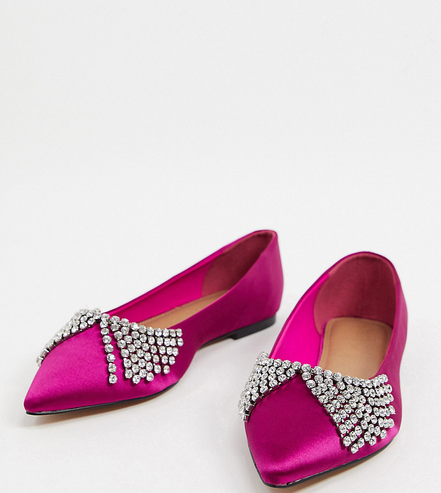 Пурпурные атласные балетки для широкой стопы с декоративной отделкой ASOS DESIGN Wide Fit Valour-Розовый