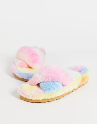 Обувь  Asos Пушистые радужные слиперы розового цвета разных оттенков Steve Madden-Разноцветный