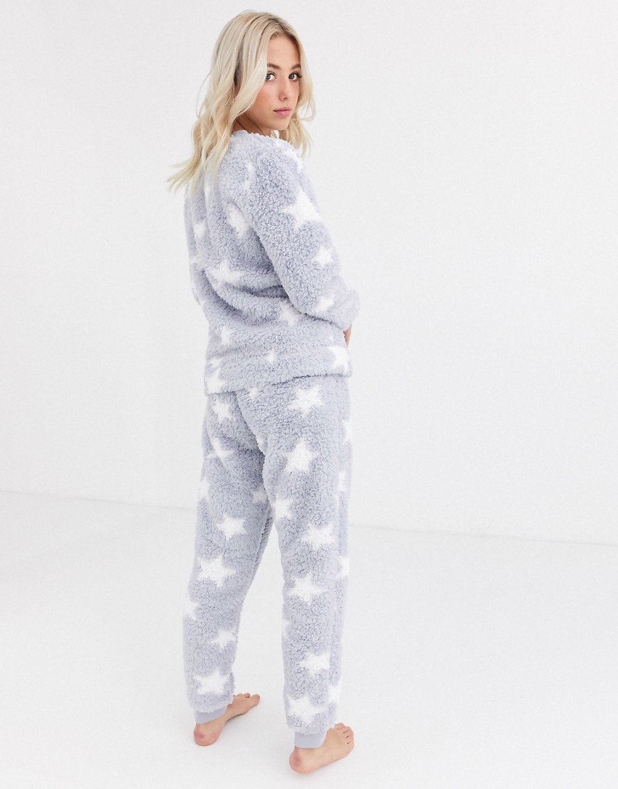 фото Пушистый пижамный комплект с принтом звезд loungeable-серый
