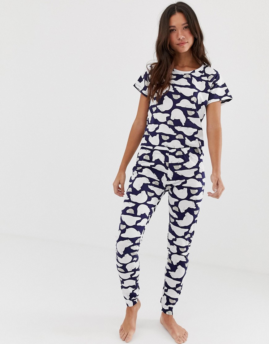 Pyjamassæt med isbjørne print fra Loungeable-Blå