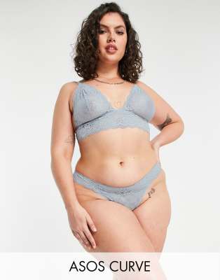 фото Пыльно-голубые кружевные стринги asos design curve sara-розовый цвет asos curve