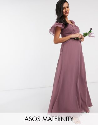 фото Пыльно-лиловое платье макси с короткими рукавами asos design maternity bridesmaid-фиолетовый asos maternity