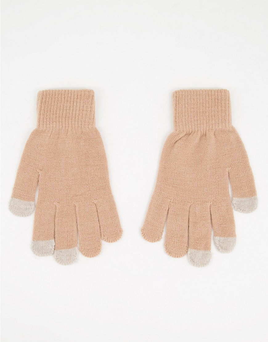 фото Пыльно-розовые перчатки с отделкой для сенсорных гаджетов svnx-коричневый цвет
