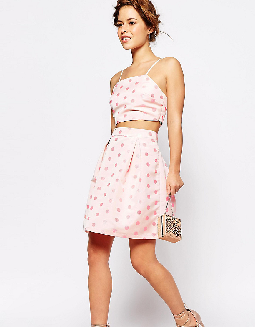 Пышная фактурная юбка миди для выпускного в горошек True Decadence Petite-Розовый