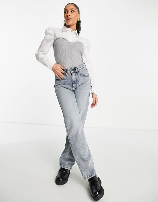QED London 2 in 1 corset shirt sweater in gray