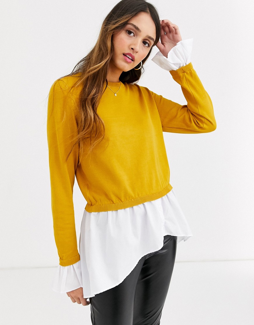 QED London 2-in-1 jumper shirt in yellow